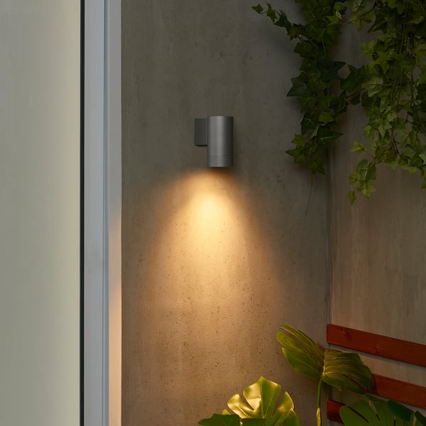 GRÖNSPRÖT wall lamp, wired-in installation, outdoor aluminium-colour, 6 cm
