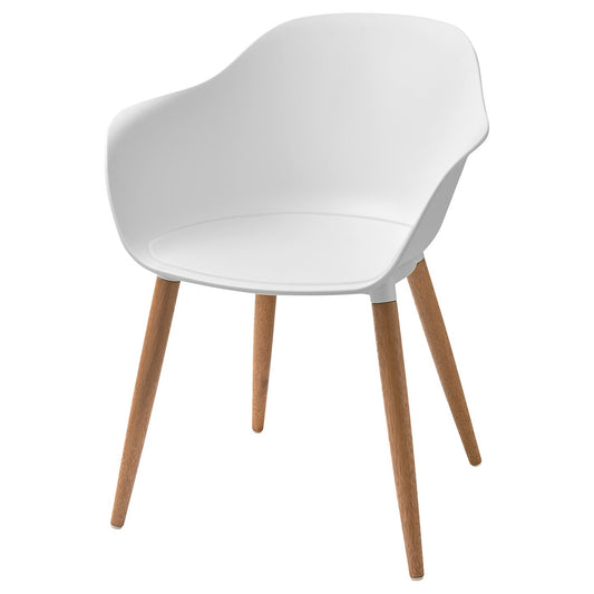 GRÖNSTA chair with armrests, in/outdoor, white/light brown/wood, 59x78x49 cm