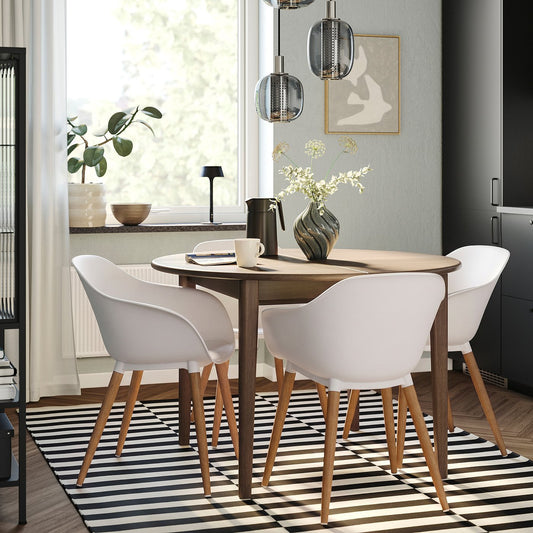 GRÖNSTA chair with armrests, in/outdoor, white/light brown/wood, 59x78x49 cm