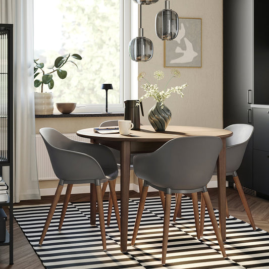 GRÖNSTA chair with armrests, in/outdoor, grey/dark brown/wood, 59x78x49 cm