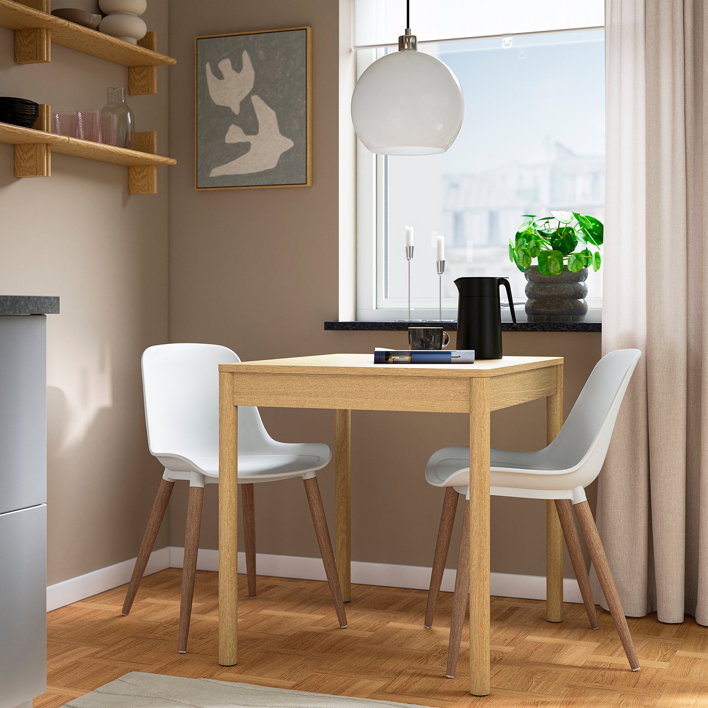 GRÖNSTA chair, in/outdoor white/light brown/wood, 54x79x48 cm
