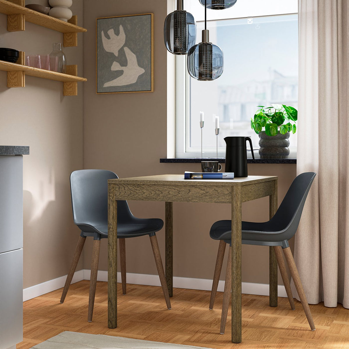 GRÖNSTA chair, in/outdoor grey/dark brown/wood, 54x79x48 cm