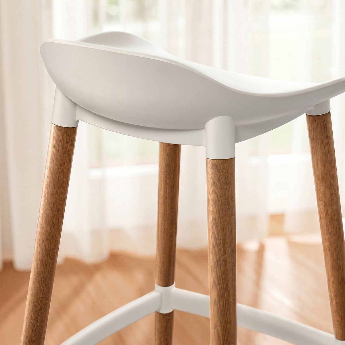 GRÖNSTA bar stool, counter height white/light brown/wood in/outdoor, 64 cm
