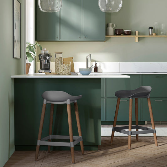 GRÖNSTA bar stool, counter height grey/dark brown/wood in/outdoor, 64 cm