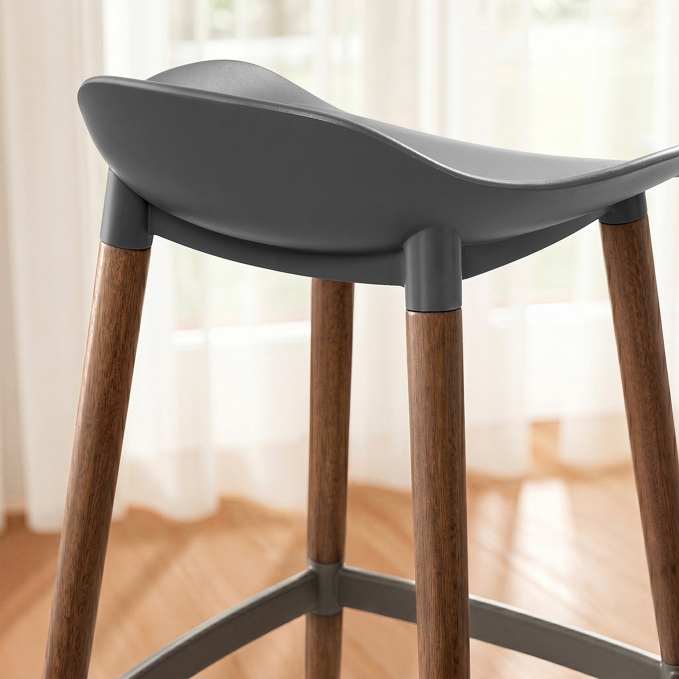 GRÖNSTA bar stool, counter height grey/dark brown/wood in/outdoor, 64 cm