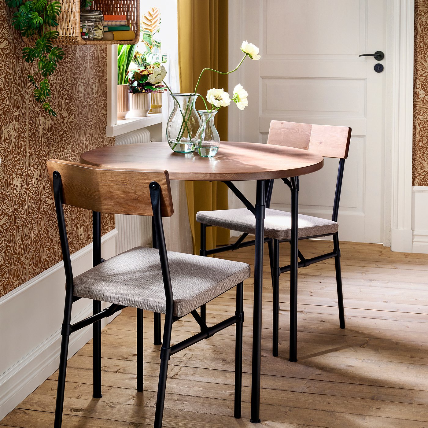 GRÖTÅN / GRÖTÅN table and 2 chairs, pine brown stained/Tibbleby dark beige, 80 cm