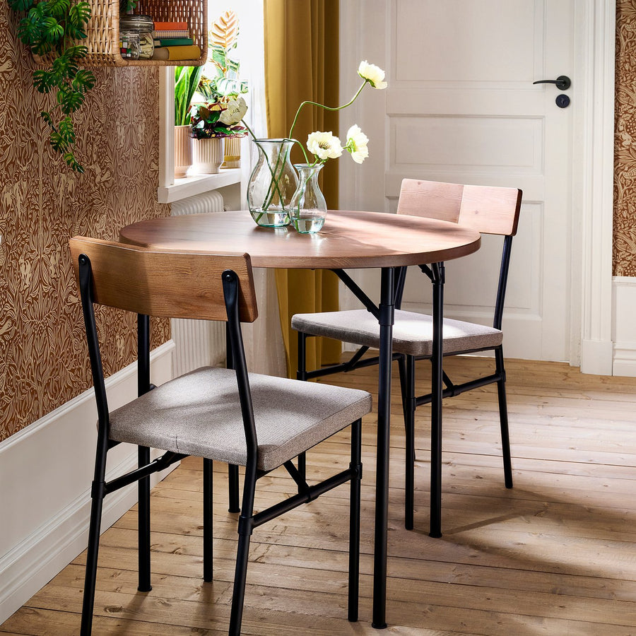 GRÖTÅN / GRÖTÅN table and 2 chairs, pine brown stained/Tibbleby dark beige, 80 cm