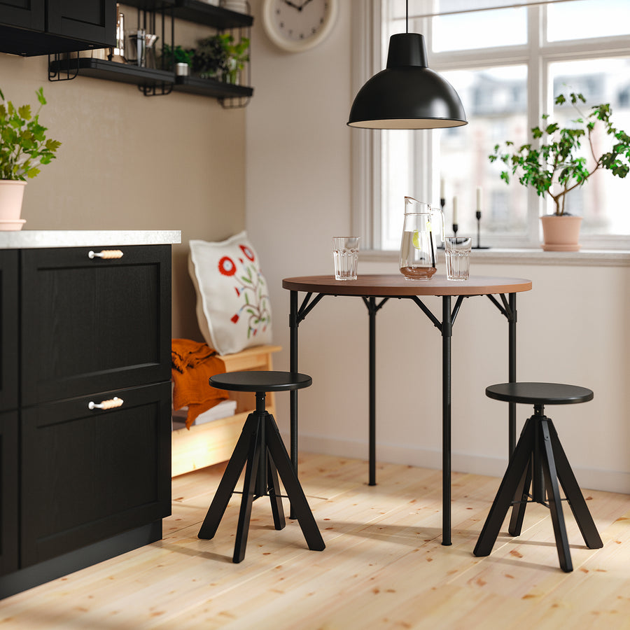 GRÖTÅN / RUDSTORP table and 2 chairs, pine brown stained/black, 80 cm