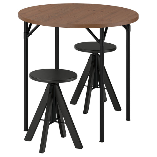 GRÖTÅN / RUDSTORP table and 2 chairs, pine brown stained/black, 80 cm