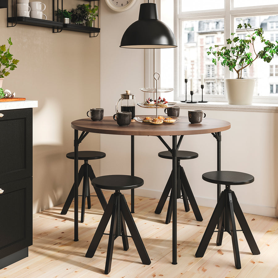 GRÖTÅN / RUDSTORP table and 4 stools, pine brown stained/black, 105 cm