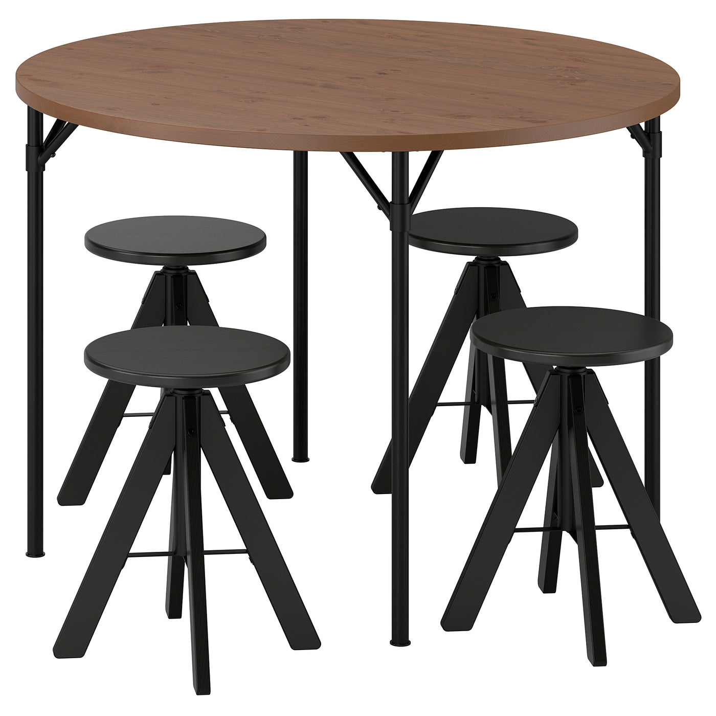 GRÖTÅN / RUDSTORP table and 4 stools, pine brown stained/black, 105 cm