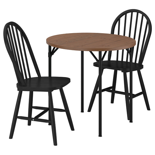 GRÖTÅN / SKOGSTA table and 2 chairs, pine brown stained/black, 80 cm