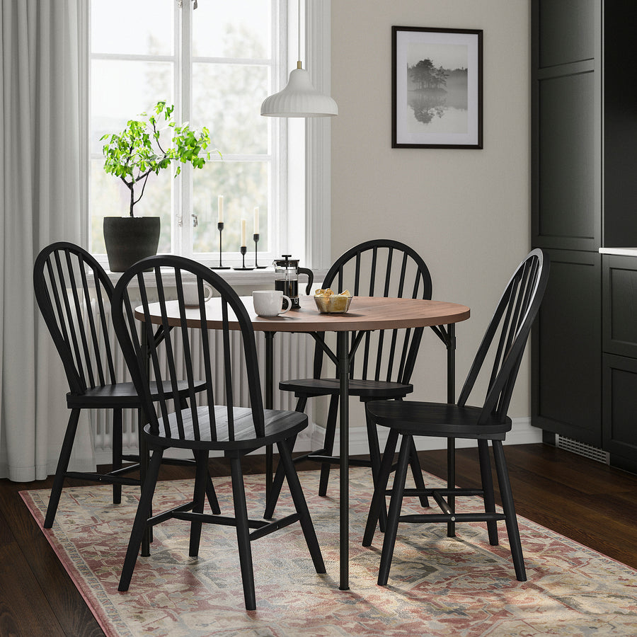 GRÖTÅN / SKOGSTA table and 4 chairs, pine brown stained/black, 105 cm