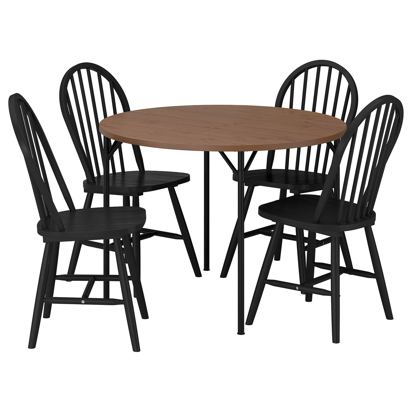 GRÖTÅN / SKOGSTA table and 4 chairs, pine brown stained/black, 105 cm