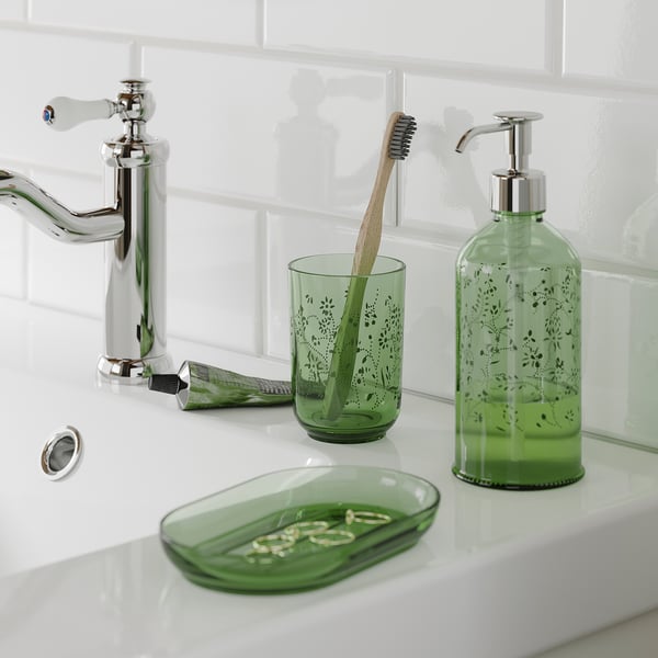 GROSSJÖN 3-piece bathroom set, green