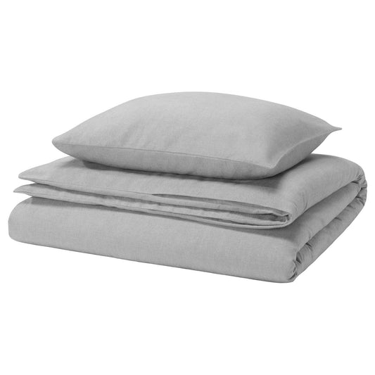 GROVSNÄRJA duvet cover and pillowcase, grey mélange, 150x200/50x80 cm