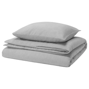 GROVSNÄRJA duvet cover and pillowcase, grey/mélange, 150x200/50x80 cm