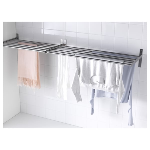 GRUNDTAL drying rack, wall, stainless steel, 67-120 cm