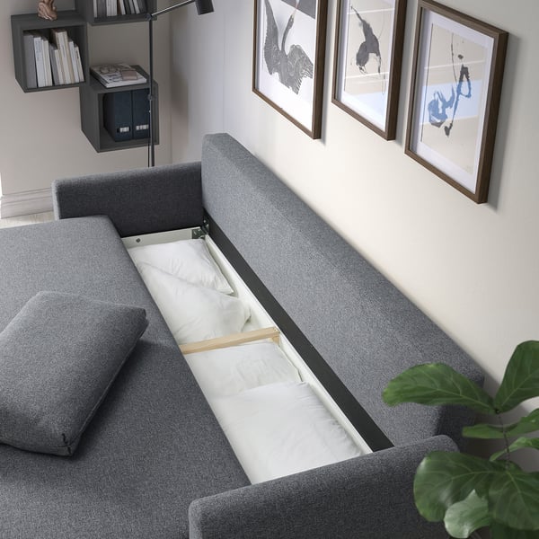 GRUNNARP 3-seat sofa-bed, Gunnared medium grey, 232x80x89 cm