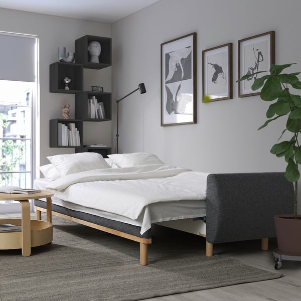 GRUNNARP 3-seat sofa-bed, Gunnared medium grey, 232x80x89 cm
