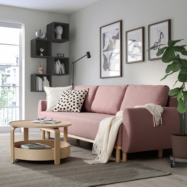 GRUNNARP 3-seat sofa-bed, Gunnared light brown-pink, 232x80x89 cm