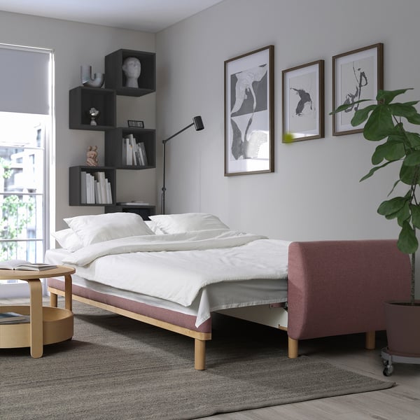 GRUNNARP 3-seat sofa-bed, Gunnared light brown-pink, 232x80x89 cm