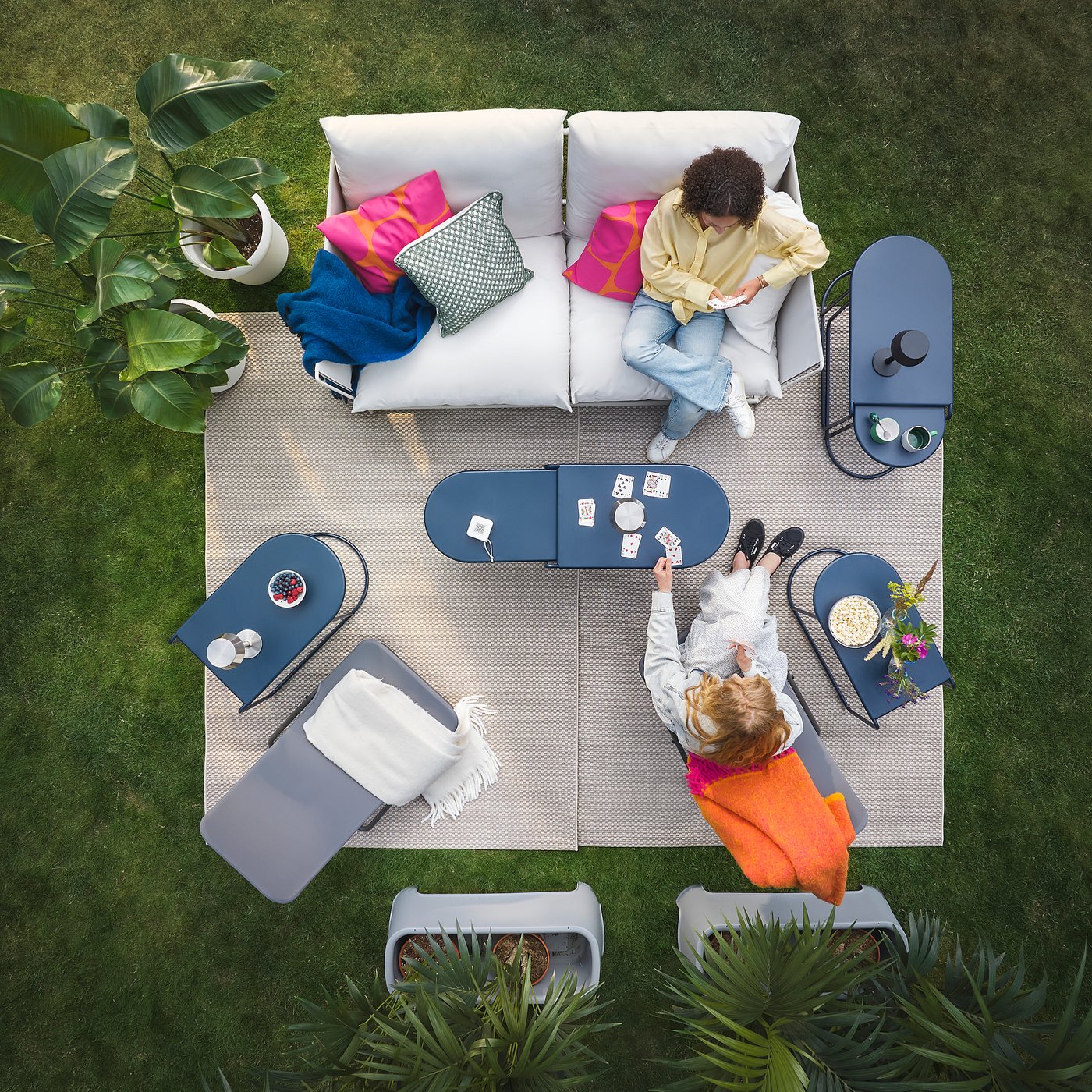 GRYTSHOLM nest of tables, set of 2, outdoor/black-blue