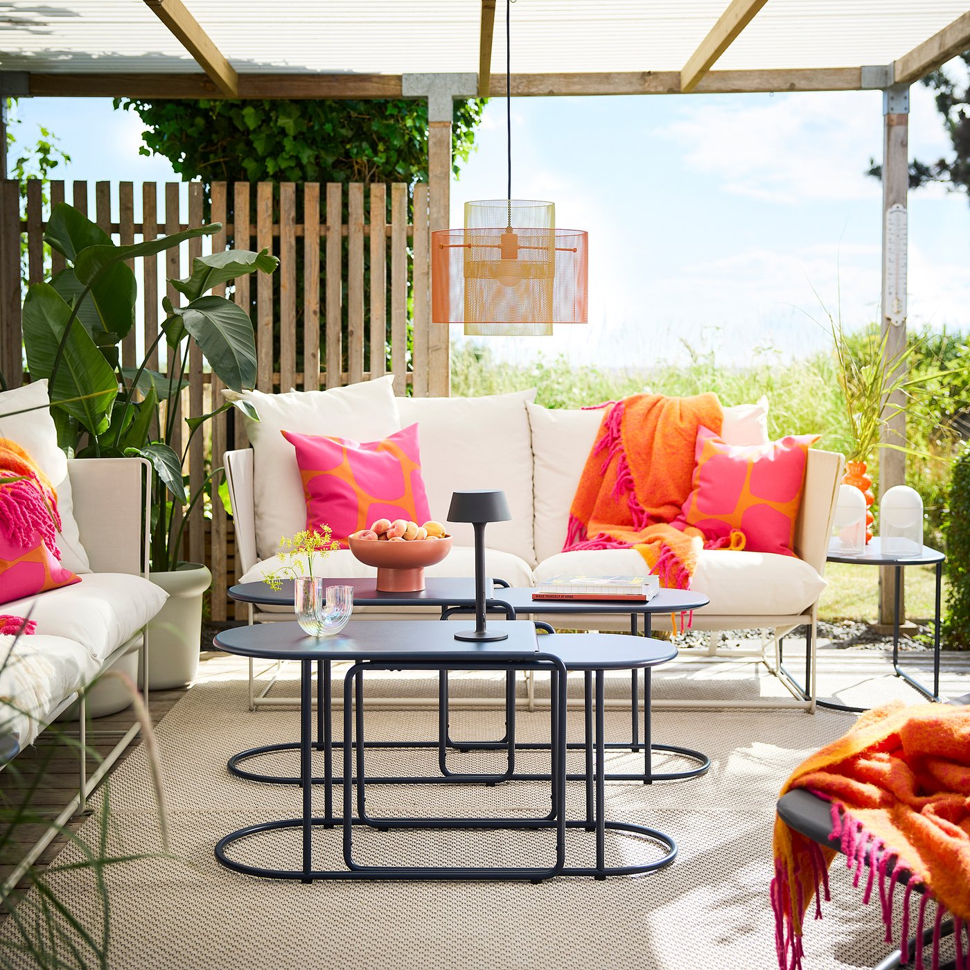 GRYTSHOLM nest of tables, set of 2, outdoor/black-blue