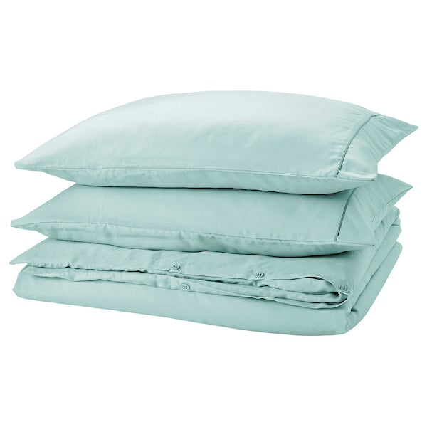 GUCKUSKO - Duvet cover and 2 pillowcases, light turquoise,240x220/50x80 cm
