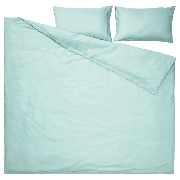GUCKUSKO - Duvet cover and 2 pillowcases, light turquoise,240x220/50x80 cm
