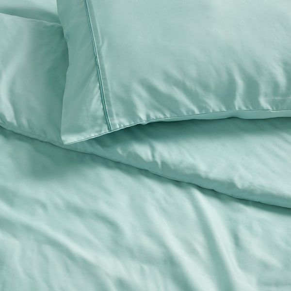 GUCKUSKO - Duvet cover and 2 pillowcases, light turquoise, 240x220/50x80 cm