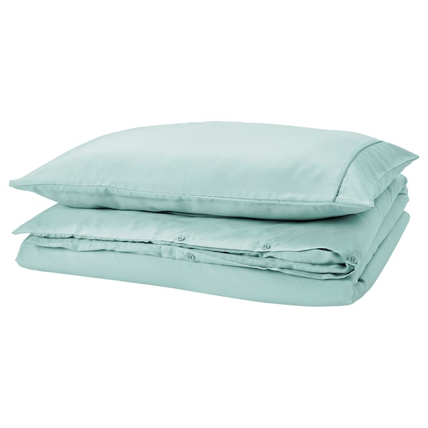 GUCKUSKO - Duvet cover and pillowcase, light turquoise, 150x200/50x80 cm