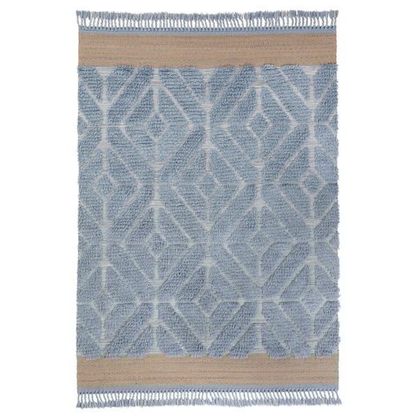GULDÄXINGAR rug, high pile, blue/grey/handmade, 170x240 cm