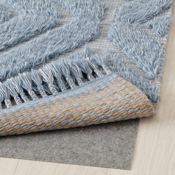 GULDÄXINGAR rug, high pile, blue/grey/handmade, 170x240 cm