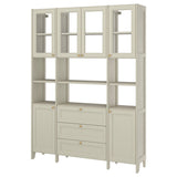 GULDDRAGARE storage combination, beige clear glass/with doors and shelves with 3 drawers, 162x37x216 cm