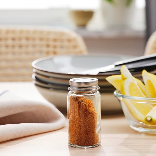 GULDFISK spice jar, clear glass/stainless steel, 6 cl
