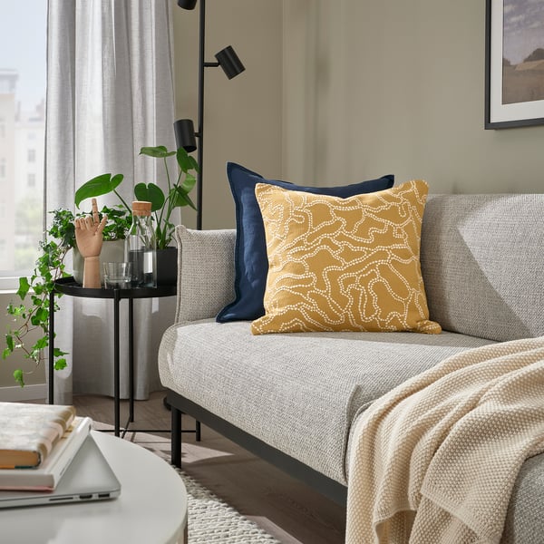 GULDFLY cushion cover, dark yellow/off-white, 50x50 cm