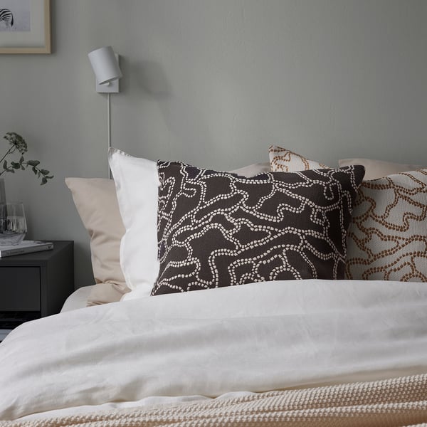 GULDFLY cushion cover, dark yellow/off-white, 50x50 cm