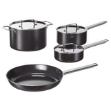 GULDÖRING 7-piece cookware set, non-stick coating stainless steel/black-grey