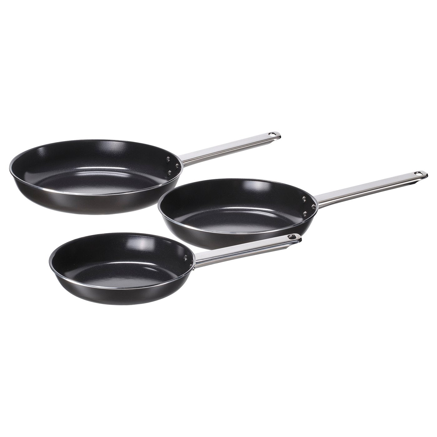 GULDÖRING frying pan, set of 3, non-stick coating stainless steel/black-grey