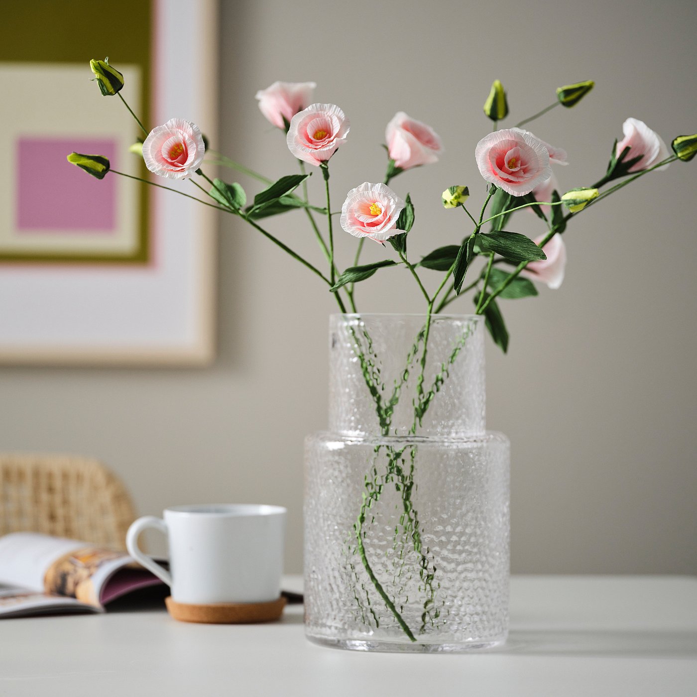 GULDSPETT artificial flower, paper/lisianthus light pink, 55 cm