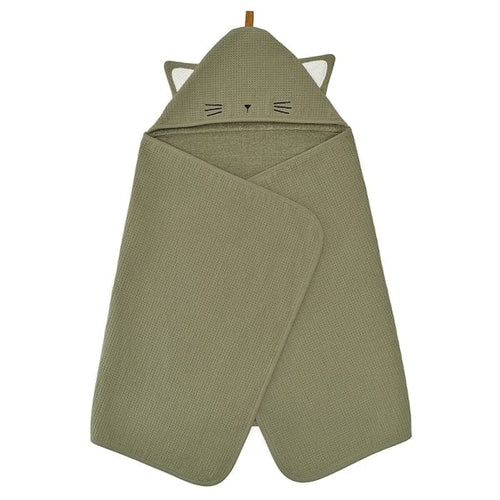 GULDVÄVARE baby towel with hood, green, 60x125 cm