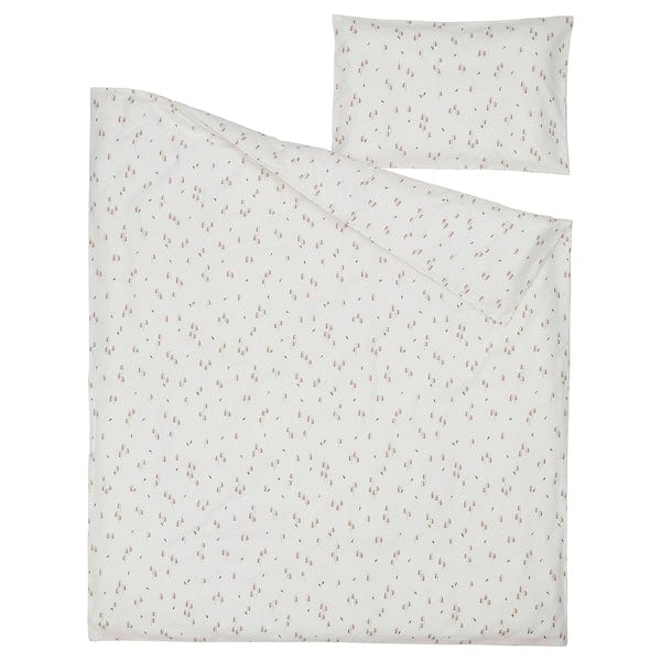 Ikea GULDVÄVARE - Duvet cover and 1 pillowcase for cot, white/floral pattern,110x125/35x55 cm