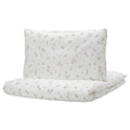 GULDVÄVARE duvet cover 1 pillowcase for cot, white/floral pattern, 110x125/35x55 cm