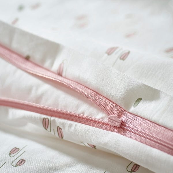 Ikea GULDVÄVARE - Duvet cover and 1 pillowcase for cot, white/floral pattern,110x125/35x55 cm