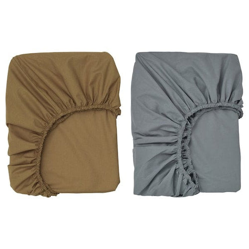GULDVÄVARE fitted sheet for cot, dark yellow/blue, 60x120 cm, 2 pack