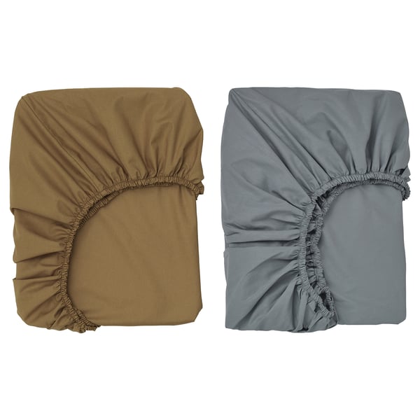 GULDVÄVARE fitted sheet for cot, dark yellow/blue, 60x120 cm, 2 pack