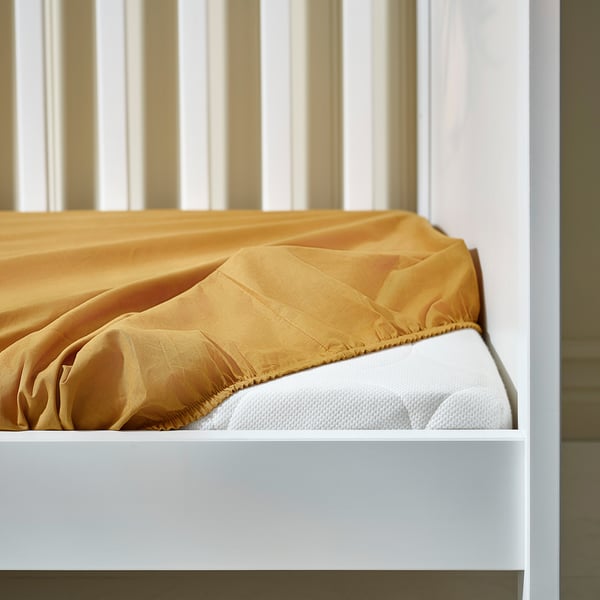 GULDVÄVARE fitted sheet for cot, dark yellow/blue, 60x120 cm, 2 pack
