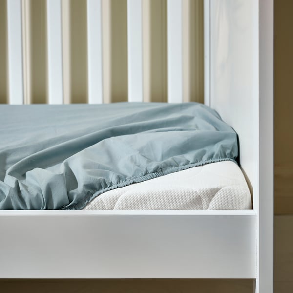 GULDVÄVARE fitted sheet for cot, dark yellow/blue, 60x120 cm, 2 pack