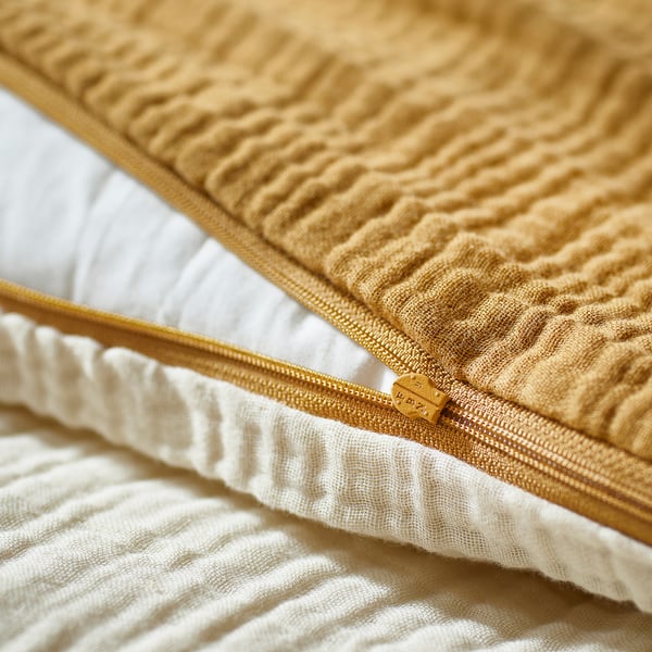 GULDVÄVARE 3-piece bedlinen set for cot, dark yellow/beige, 60x120 cm